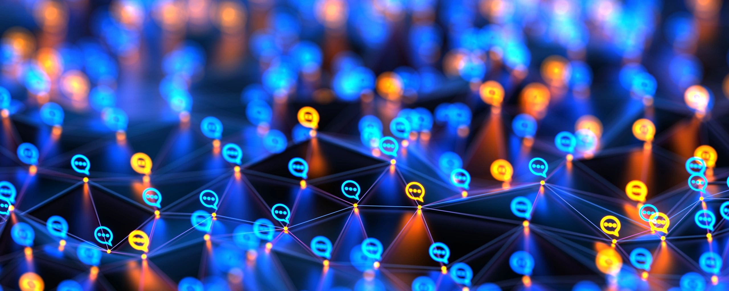 Abstract network communication icons representing connected workflows