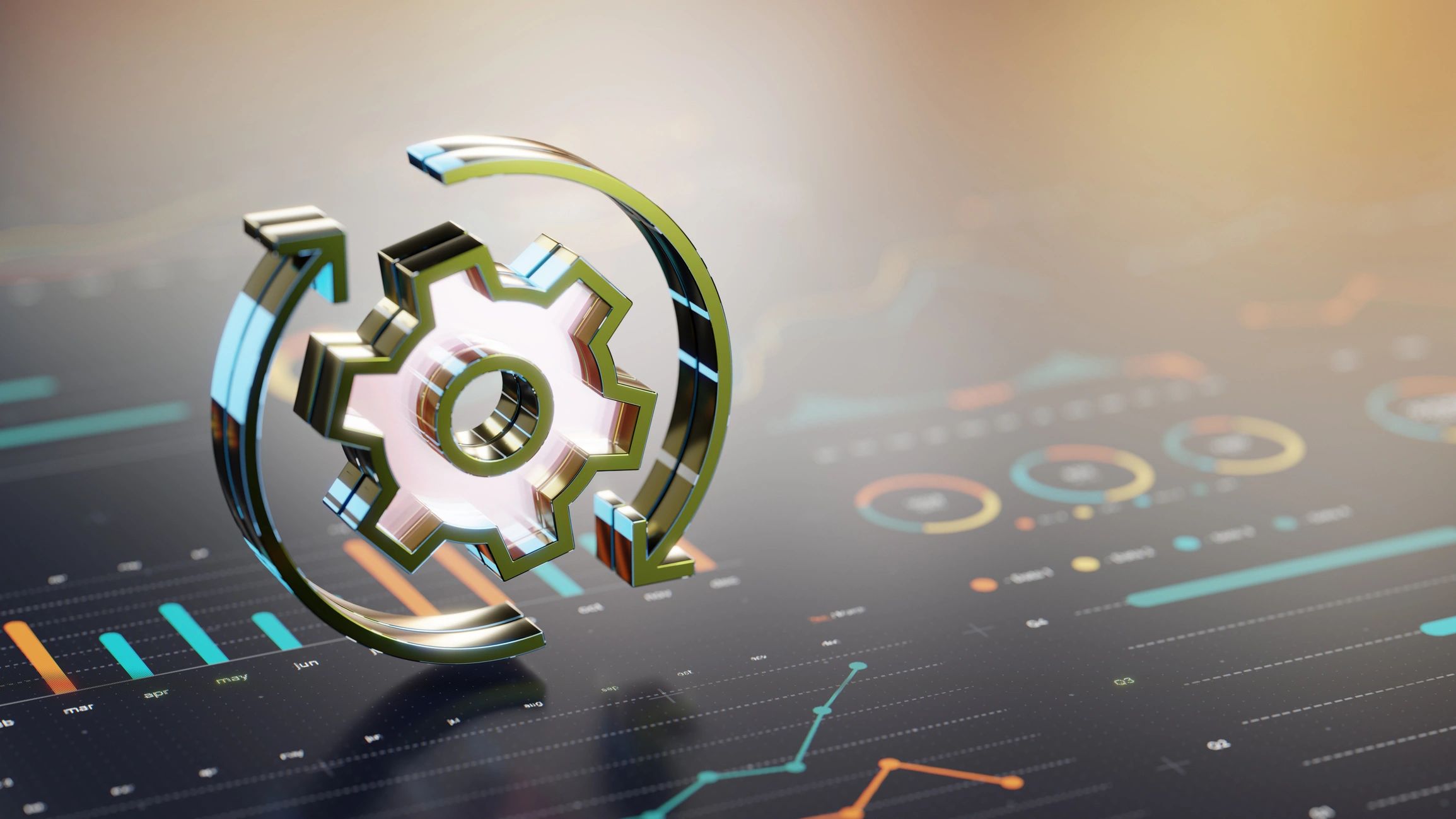 Automation gear icon over a digital dashboard