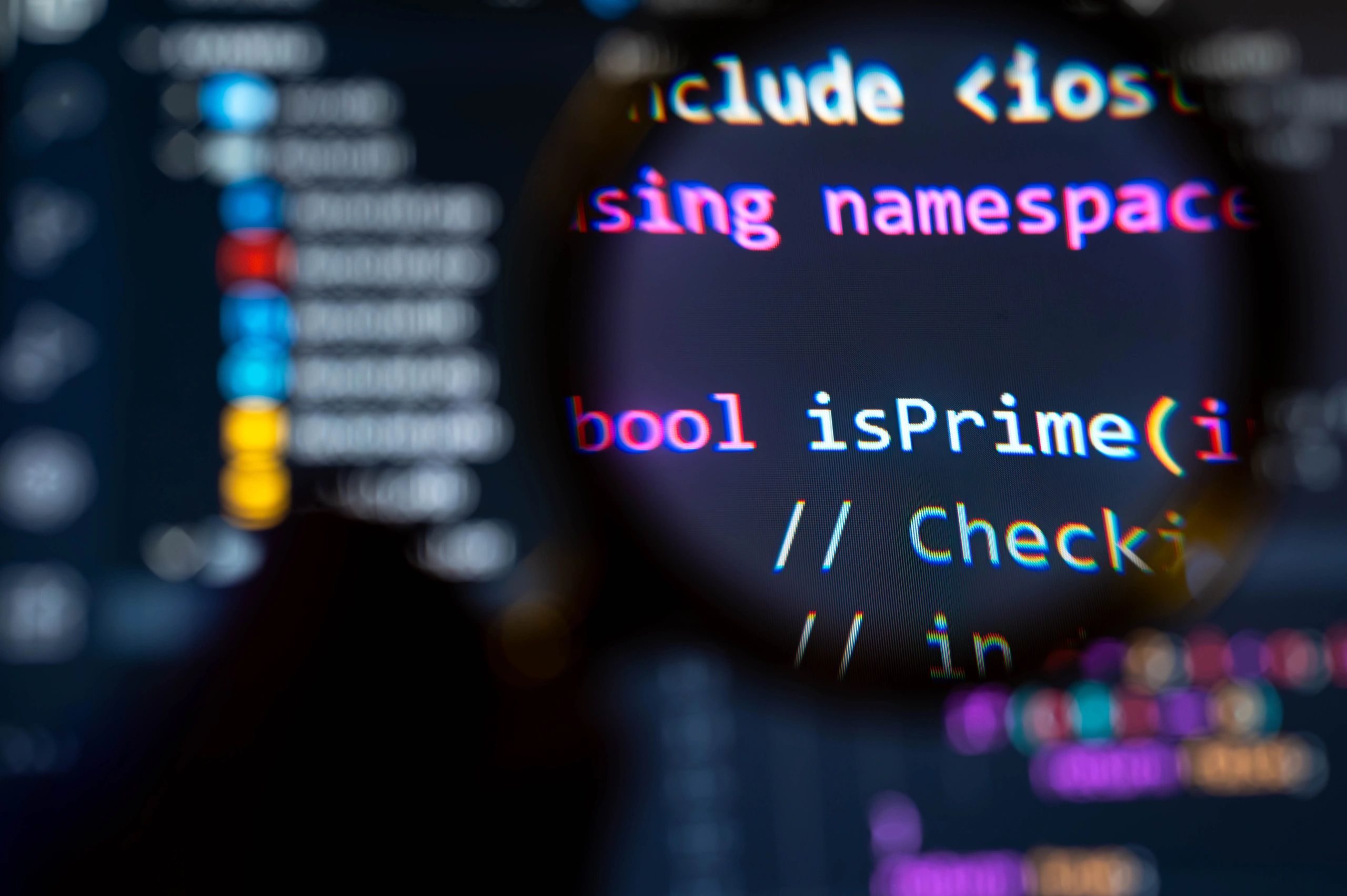 Close-up of code on screen representing automated testing